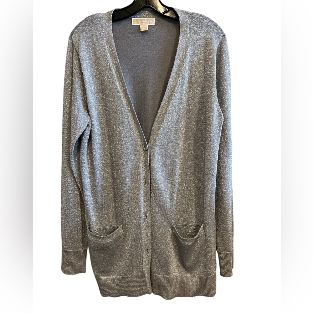 MICHAEL Michael Kors Metallic Silver Long Cardigan Sweater Size Large